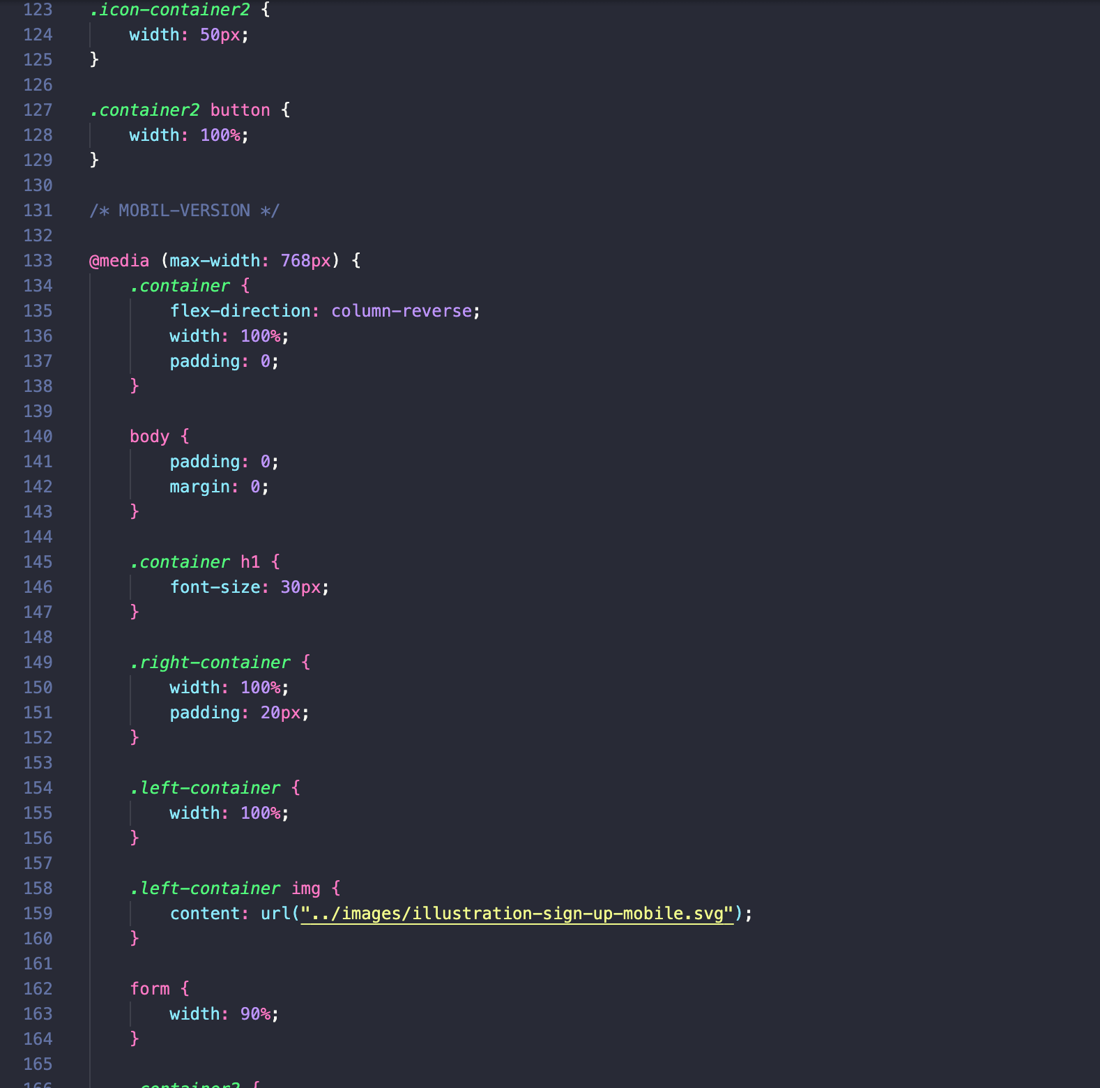 Billede af responsivitet i CSS til tilmeldingsformularen