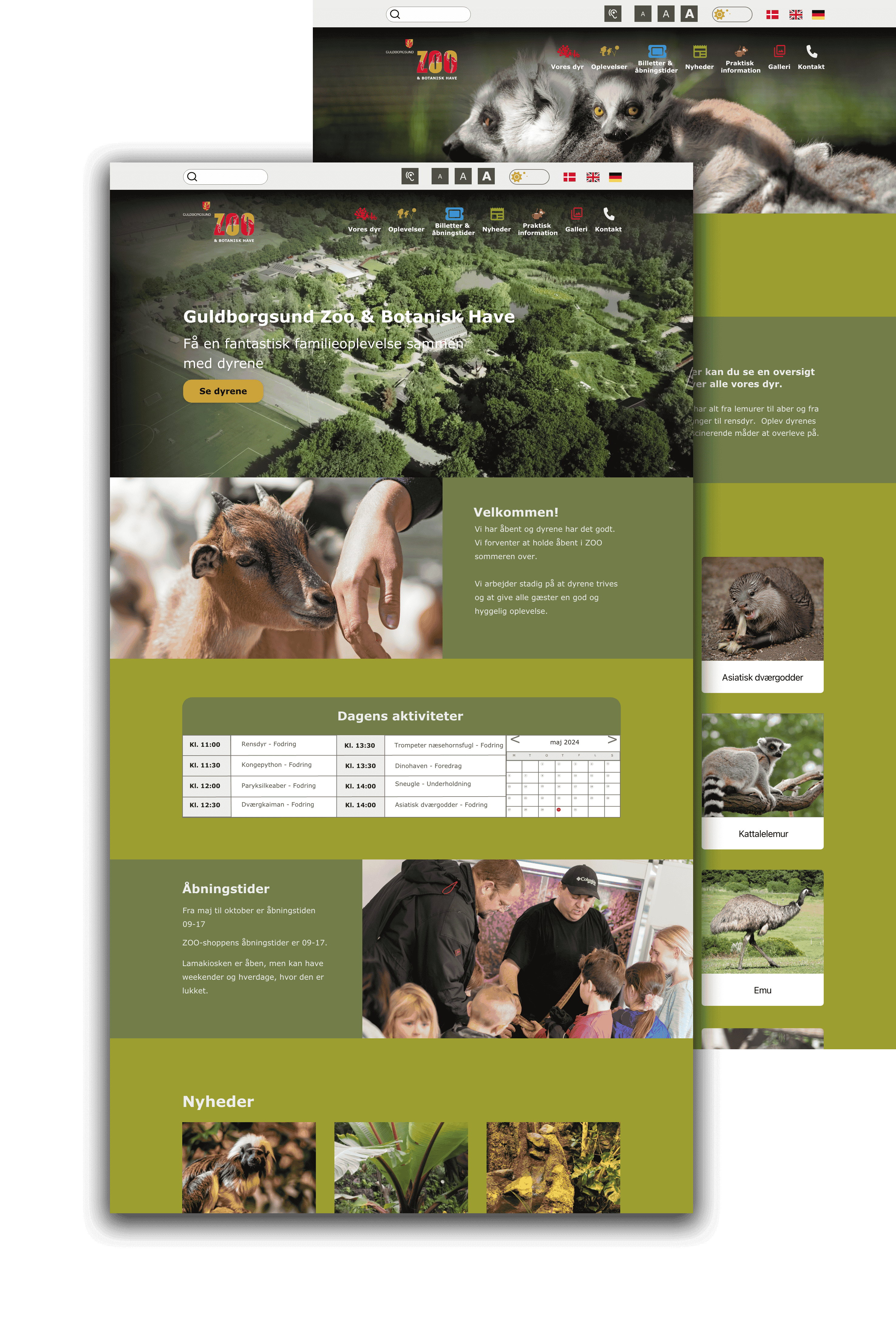 Desktopversion af WordPress-website-design for Guldborgsund Zoo & Botanisk Have