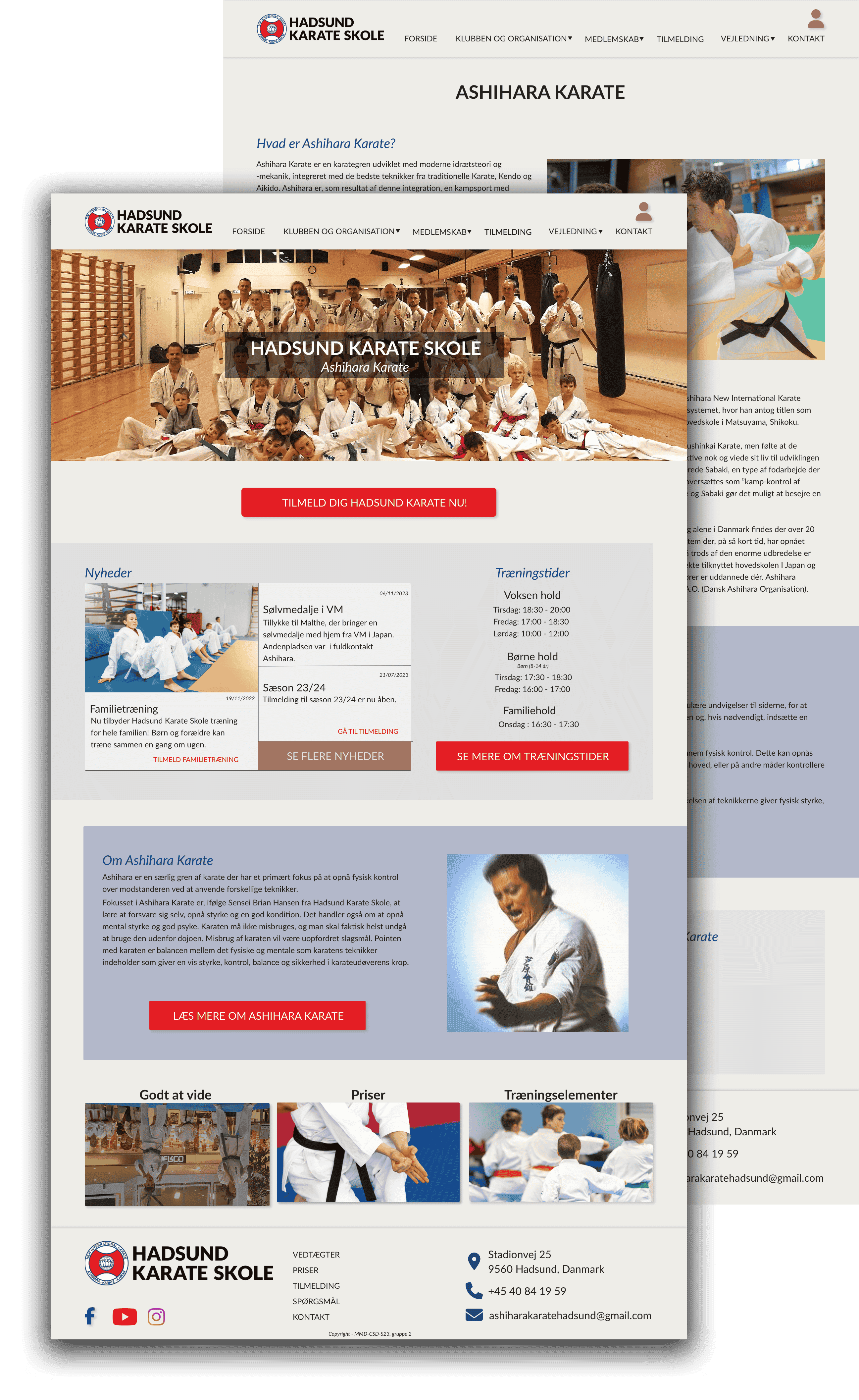 Desktopversion af responsivt website-design for Hadsund Karate Skole